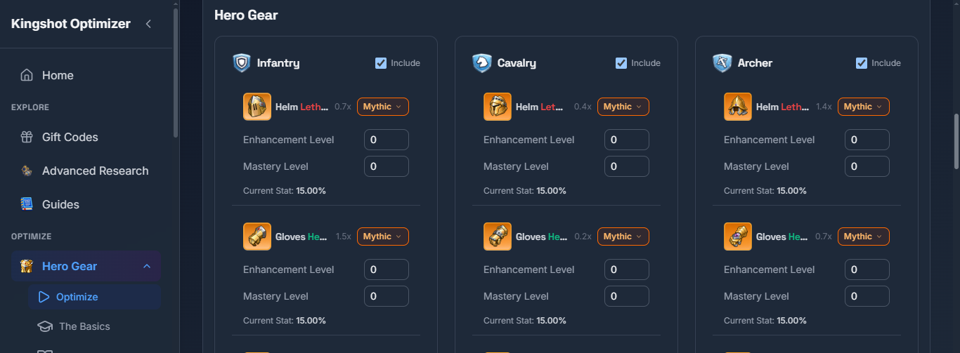Kingshot Gear Optimizer Hero Gear